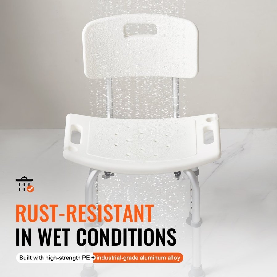VEVOR Shower Chair, Shower Seat with Back, Adjustable Height Shower Stool, Shower Chair for Inside Shower Bathtub, Non-slip Bathroom Bench Bath Chair for Elderly Disabled Handicap, 158.8 kg Capacity