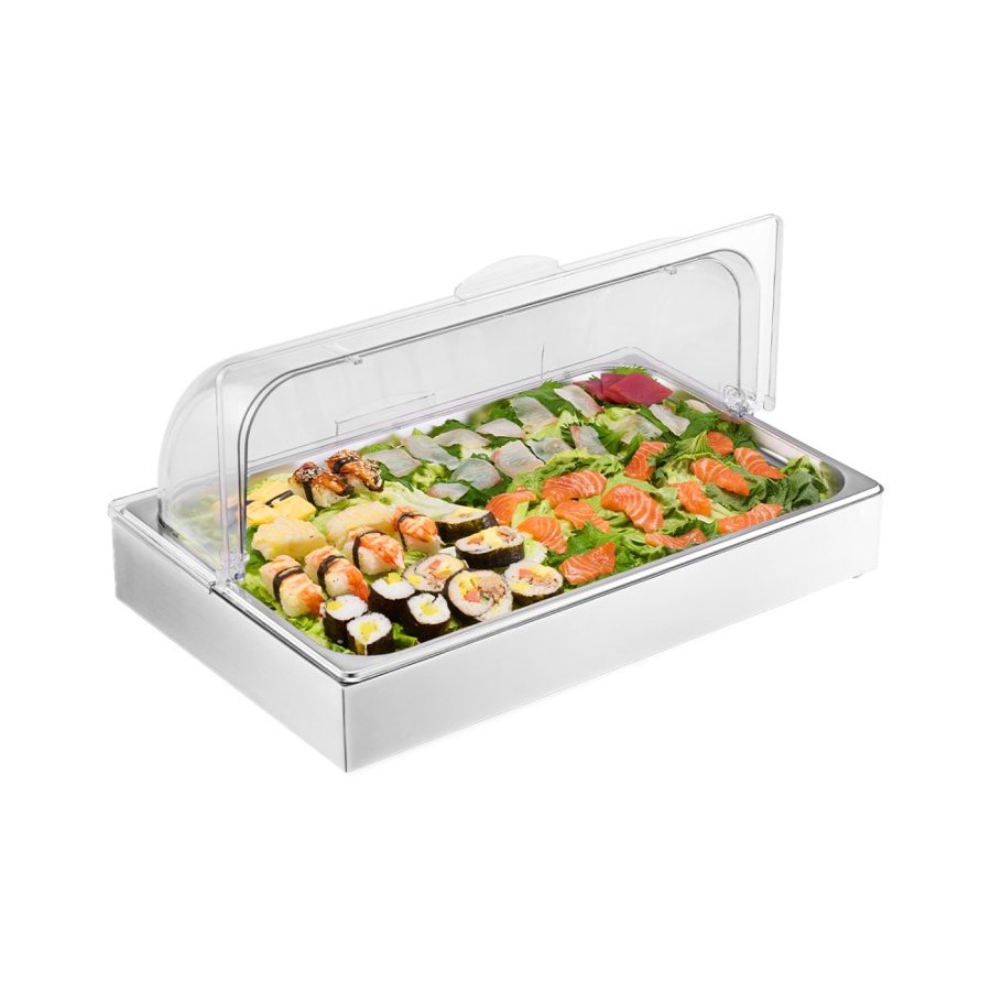VEVOR Countertop Food Serving Display Container, 1 x 1 Pan Stainless Steel Food Serving Tray, Buffet Condiment Dispenser Display Rack with Clear Lid & 3 Ice Trays, for Restaurant Hotel Kitchen Party