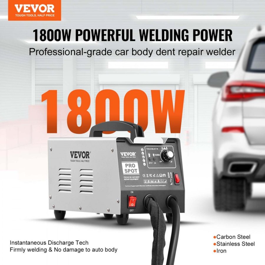 VEVOR Stud Welder Dent Repair Kit, Auto Body Spot Welding Dent Puller Machine with 7 Welding Modes & Adjustable Power, 1.8KW Spot Welder Dent Removal Tool for Car, Truck Dent Repair