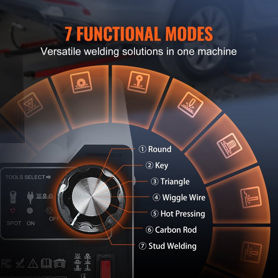 VEVOR Stud Welder Dent Repair Kit, Auto Body Spot Welding Dent Puller Machine with 7 Welding Modes & Adjustable Power, 1.8KW Spot Welder Dent Removal Tool for Car, Truck Dent Repair