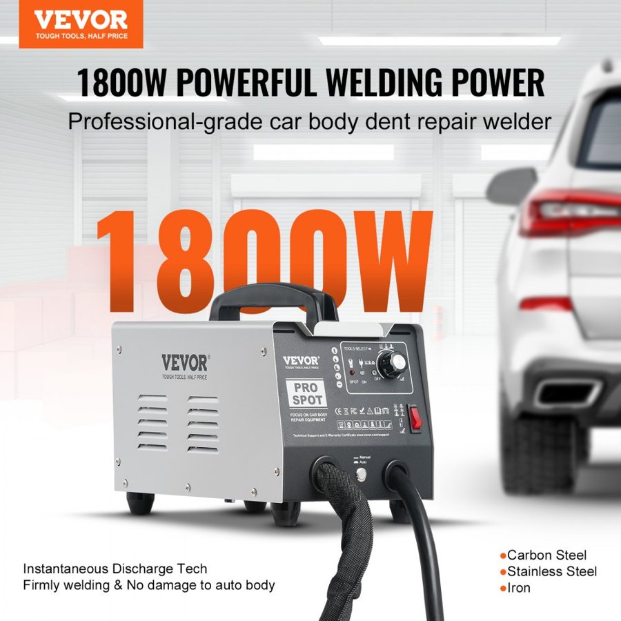 VEVOR Stud Welder Dent Repair Kit, 1.8KW Spot Welder Dent Puller with Auto/Manual Welding & 7 Versatile Modes, Auto Body Spot Welding Dent Puller Machine for Car, Truck Dent Repair
