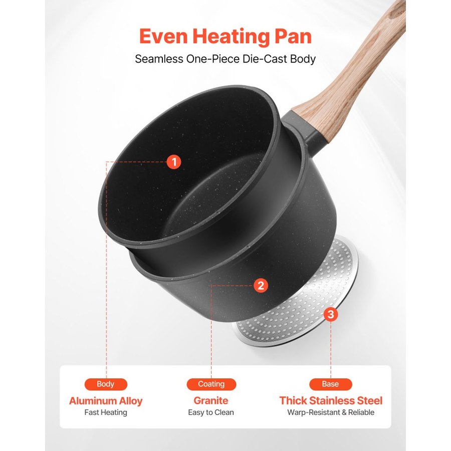 VEVOR 1.5 QT Sauce Pan – Nonstick, Die-Cast Aluminum