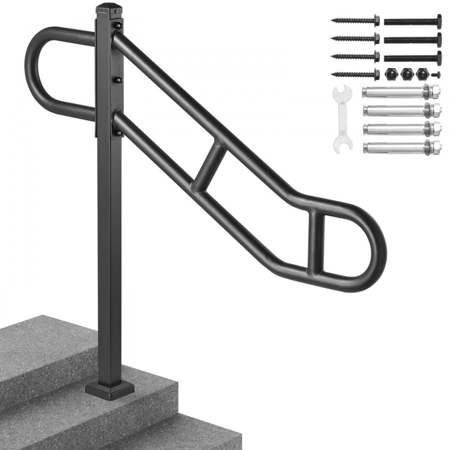 VEVOR Single Post Handrail for Outdoor 1-3 Step 102.9 cm Stair Handrail Floor Mount
