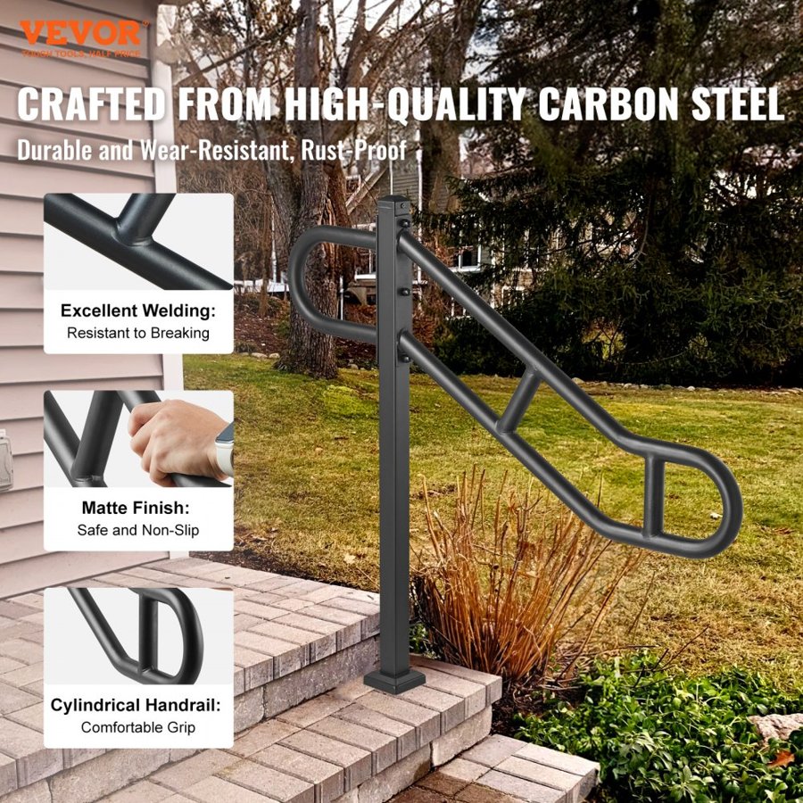 VEVOR Single Post Handrail for Outdoor 1-3 Step 102.9 cm Stair Handrail Floor Mount
