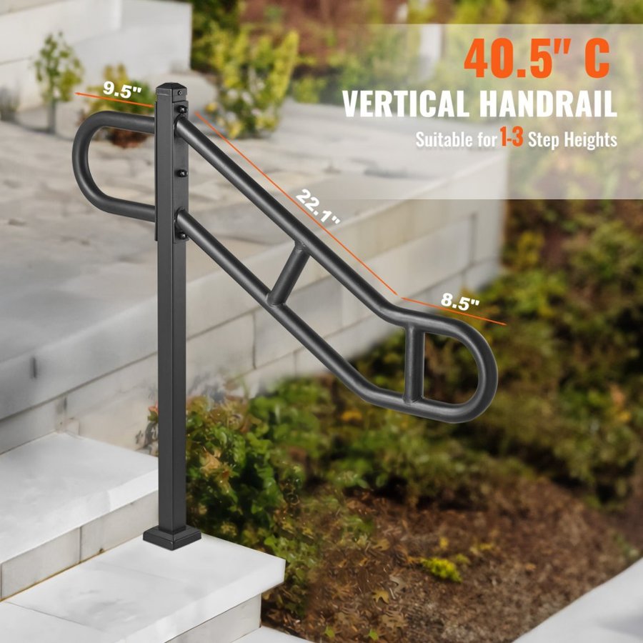 VEVOR Single Post Handrail for Outdoor 1-3 Step 102.9 cm Stair Handrail Floor Mount