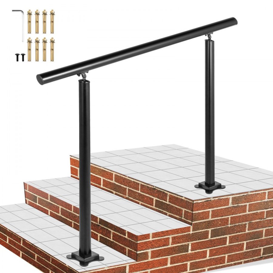 VEVOR Handrail Outdoor Stairs, 91.4 cm, 86.4 cm Outdoor Handrail Black Outdoor Stair Railing Adjustable from 0 to 60 Degrees Handrail for Stairs Outdoor Black Aluminum Stair Railing for Garden