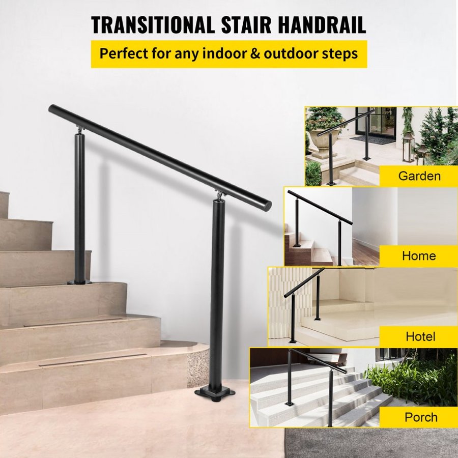 VEVOR Handrail Outdoor Stairs, 91.4 cm, 86.4 cm Outdoor Handrail Black Outdoor Stair Railing Adjustable from 0 to 60 Degrees Handrail for Stairs Outdoor Black Aluminum Stair Railing for Garden