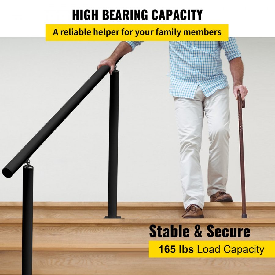 VEVOR Handrail Outdoor Stairs, 91.4 cm, 86.4 cm Outdoor Handrail Black Outdoor Stair Railing Adjustable from 0 to 60 Degrees Handrail for Stairs Outdoor Black Aluminum Stair Railing for Garden