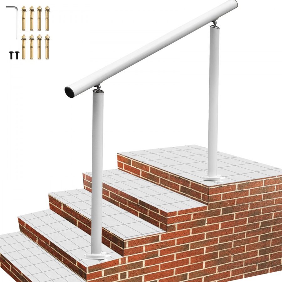 VEVOR Handrail Outdoor Stairs, 4ft, 34 Inch Outdoor Handrail White Outdoor Stair Railing Adjustable from 0 to 60 Degrees Handrail for Stairs Outdoor White Aluminum Stair Railing for Garden