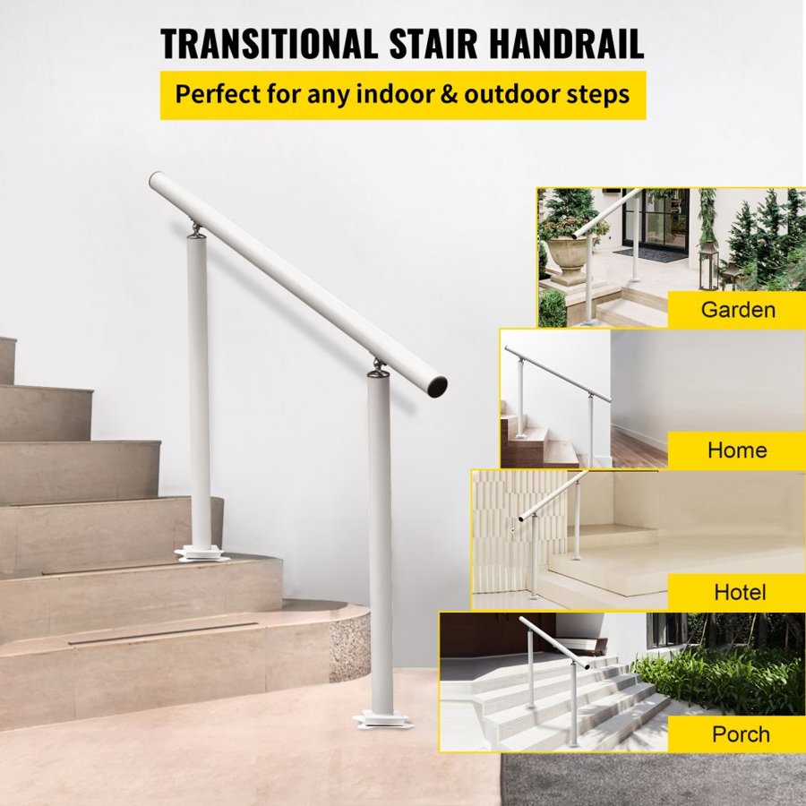 VEVOR Handrail Outdoor Stairs, 4ft, 34 Inch Outdoor Handrail White Outdoor Stair Railing Adjustable from 0 to 60 Degrees Handrail for Stairs Outdoor White Aluminum Stair Railing for Garden