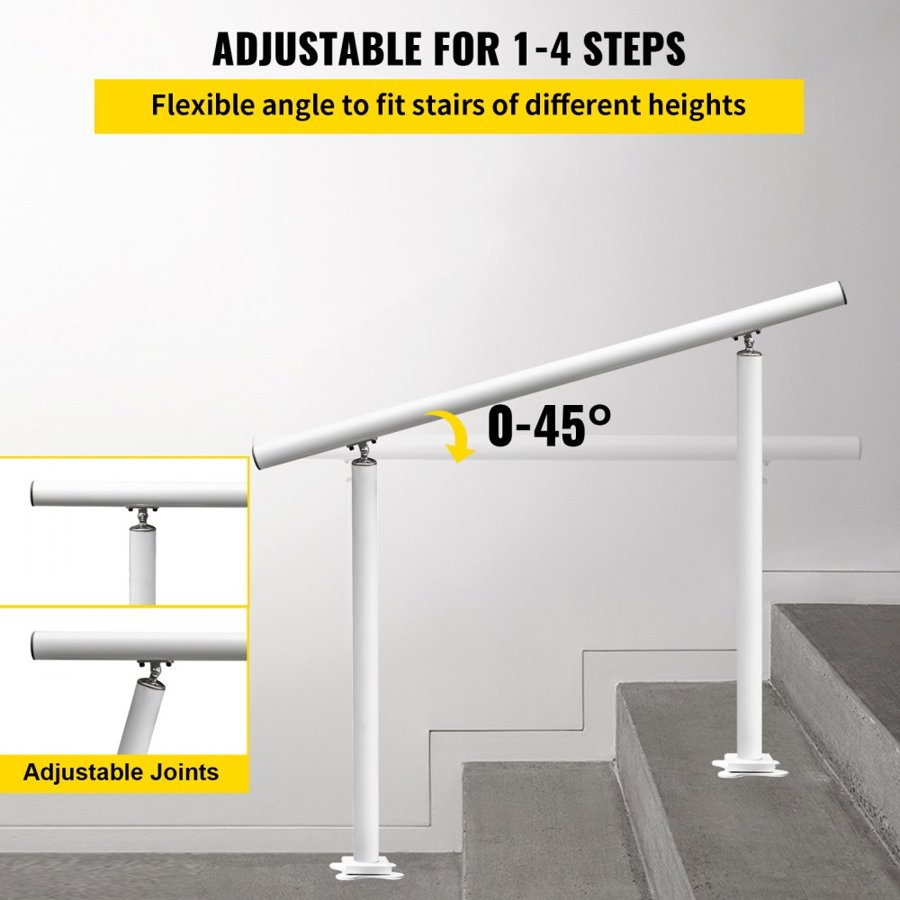VEVOR Handrail Outdoor Stairs, 4ft, 34 Inch Outdoor Handrail White Outdoor Stair Railing Adjustable from 0 to 60 Degrees Handrail for Stairs Outdoor White Aluminum Stair Railing for Garden
