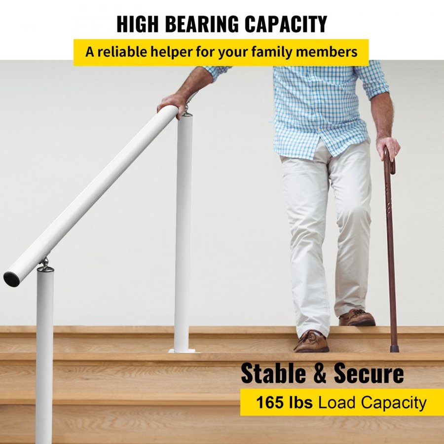 VEVOR Handrail Outdoor Stairs, 4ft, 34 Inch Outdoor Handrail White Outdoor Stair Railing Adjustable from 0 to 60 Degrees Handrail for Stairs Outdoor White Aluminum Stair Railing for Garden