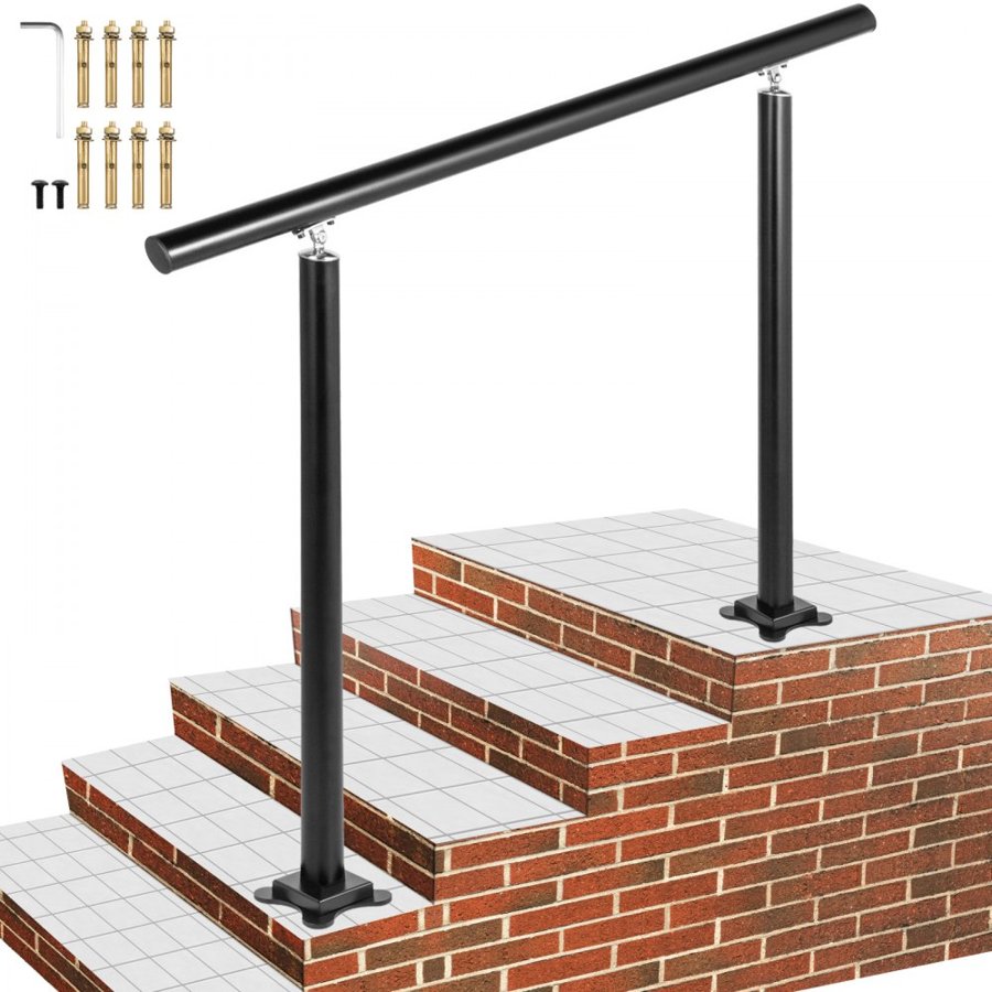 VEVOR Handrail Outdoor Stairs, 4ft, 34 Inch Outdoor Handrail Black Outdoor Stair Railing Adjustable from 0 to 60 Degrees Handrail for Stairs Outdoor Black Aluminum Stair Railing for Garden