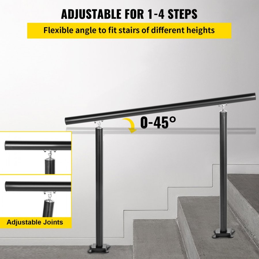 VEVOR Handrail Outdoor Stairs, 4ft, 34 Inch Outdoor Handrail Black Outdoor Stair Railing Adjustable from 0 to 60 Degrees Handrail for Stairs Outdoor Black Aluminum Stair Railing for Garden