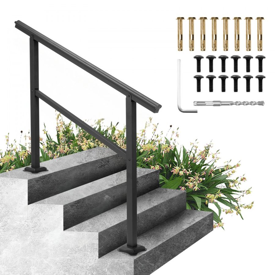 VEVOR Handrail Banister Outdoor Stairs 48X35.5 Inch Outdoor Handrail Stair Railing Adjustable from 0 to 45 Degrees Handrail for Cross Bar Stairs Outdoor Aluminum Black Stair Railing