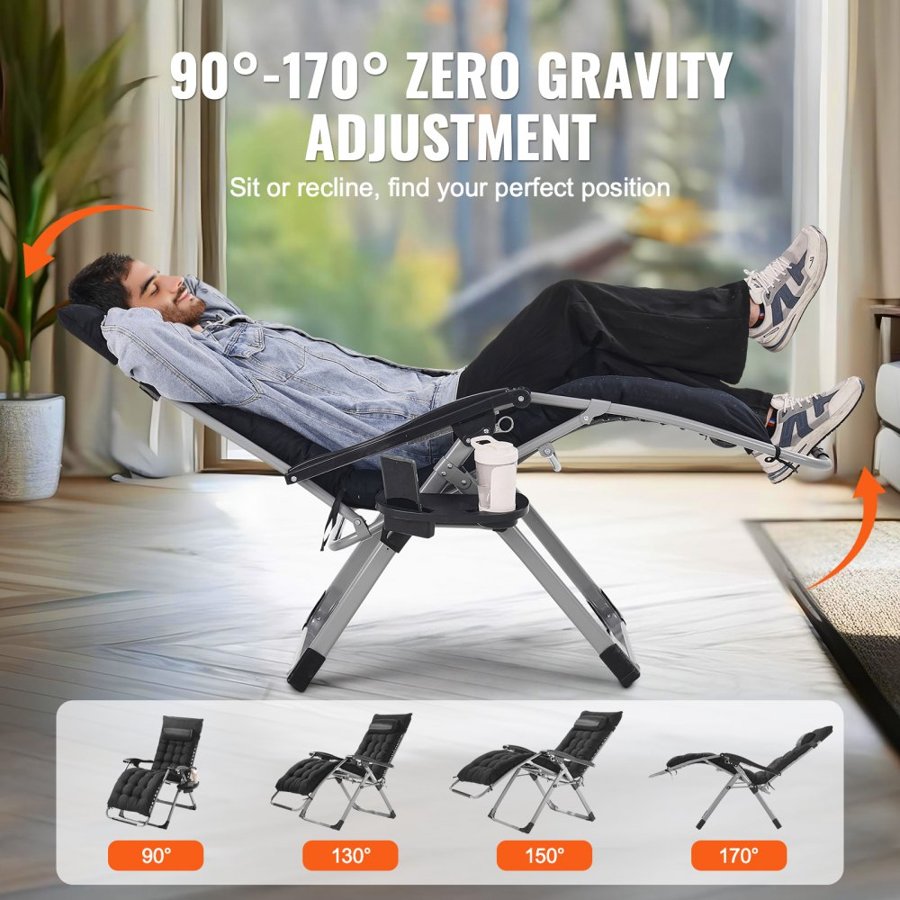 VEVOR Cushioned Zero Gravity Chair – 26", 500lbs Heavy-Duty