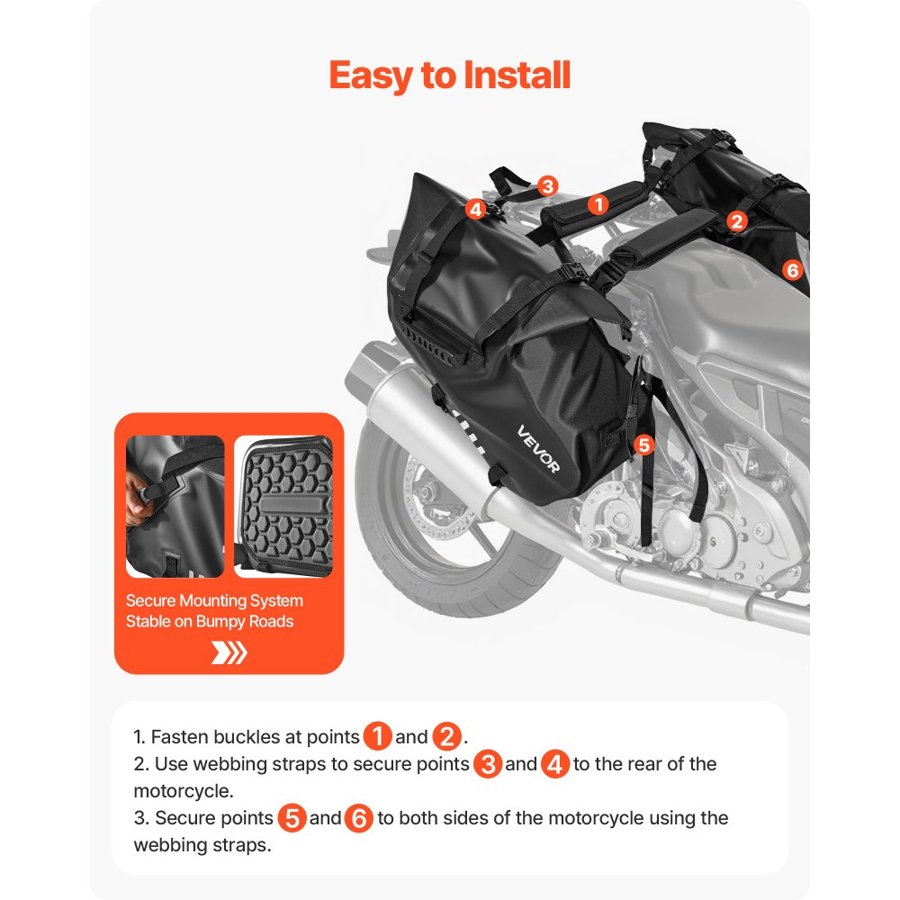 VEVOR Waterproof Saddlebags For Motorcycle – 28L, Black