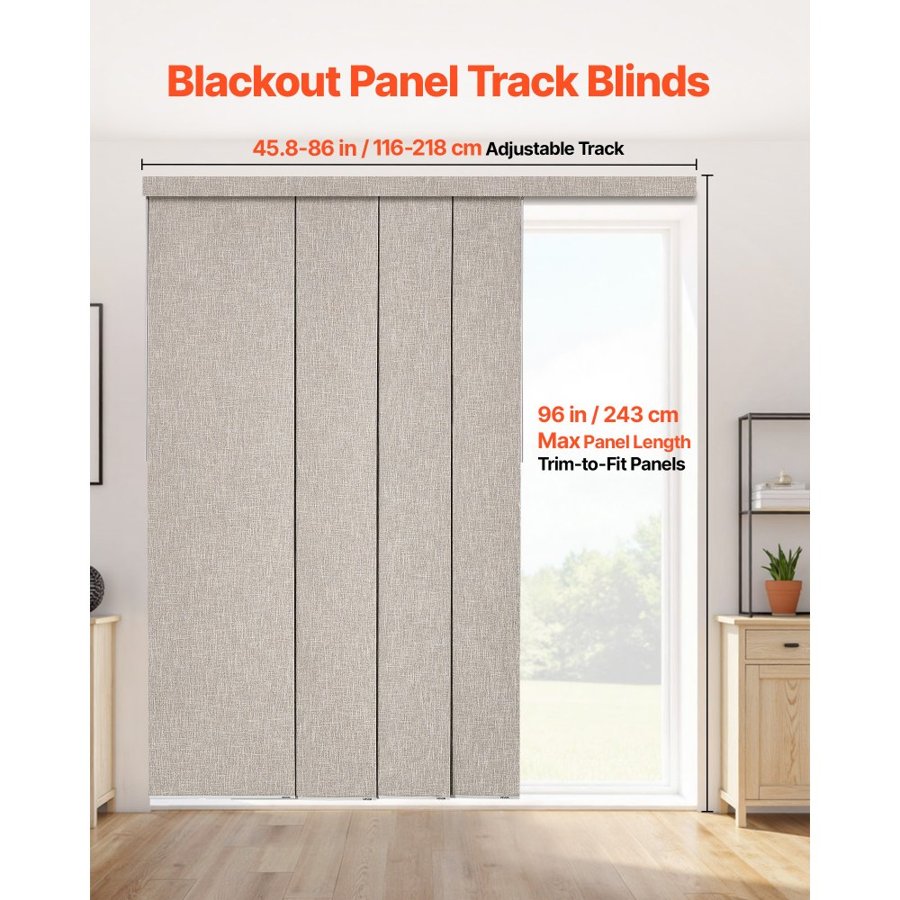 VEVOR Panel Track Blinds, Extendable Track from 116 cm to 218 cm W, Trimmable Panel Curtains Up to 243cm H, Vertical Blackout Panel Blinds for Sliding Doors, Patio Doors, Room Divider, Windows, Brown
