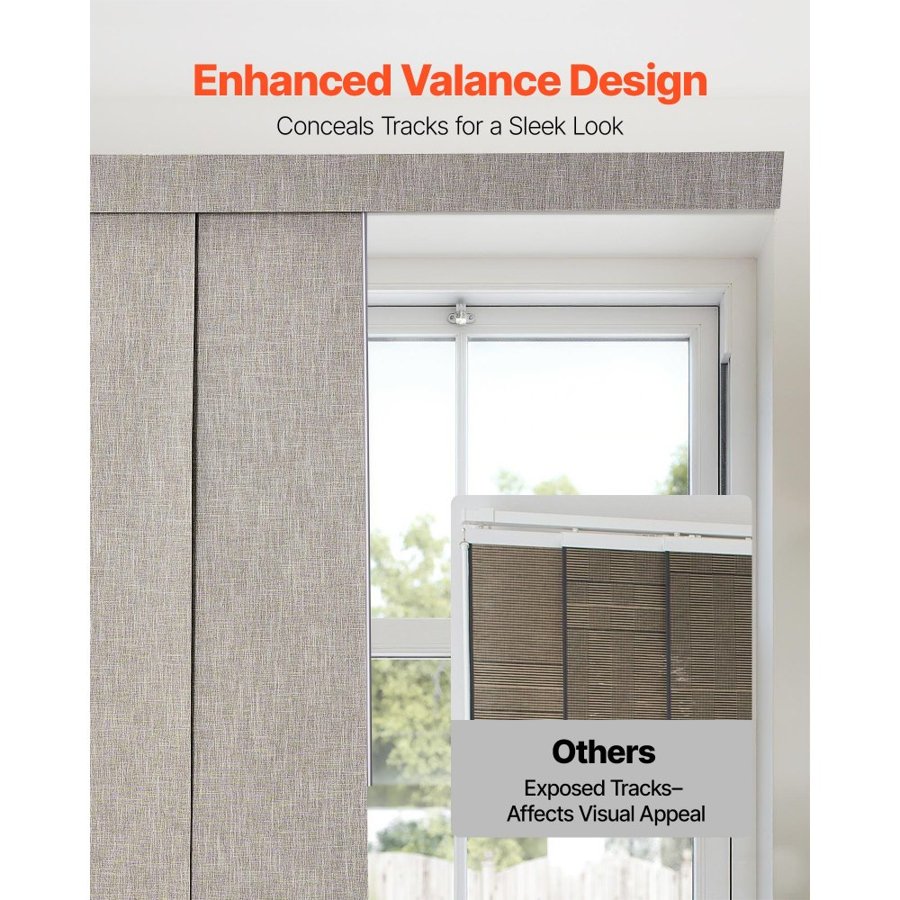 VEVOR Panel Track Blinds, Extendable Track from 116 cm to 218 cm W, Trimmable Panel Curtains Up to 243cm H, Vertical Blackout Panel Blinds for Sliding Doors, Patio Doors, Room Divider, Windows, Brown