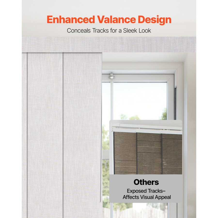 VEVOR Panel Track Blinds, Extendable Track from 116 cm to 218 cm W, Trimmable Panel Curtains Up to 243cm H, Vertical Blackout Panel Blinds for Sliding Doors, Patio Doors, Room Divider, Light Gray