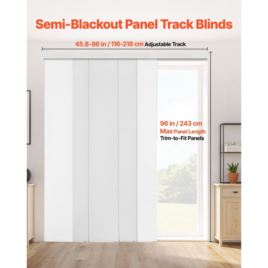 VEVOR Panel Track Blinds, Extendable Track from 116 cm to 218 cm W, Trimmable Panel Curtains Up to 243cm H, Adjustable Vertical Panel Blinds for Sliding Doors, Patio Doors, Room Divider, Window, White