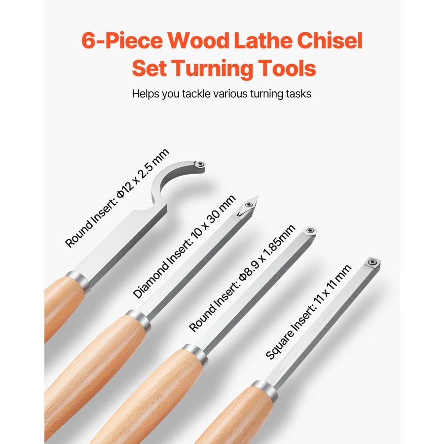 VEVOR 6-Piece Durable Carbide Wood Turning Tool Set