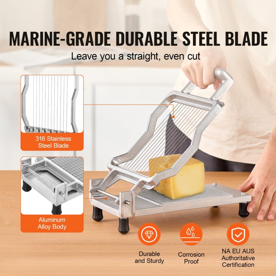 VEVOR Cheese Cutter with Wire, 0.39" & 0.78" Cheeser Butter Cutting Blade, Detachable Cheese Slicer Wire, Aluminum Alloy Commercial Cheese Slicer with 316 Stainless Steel Knife Wire, Kitchen Cooking