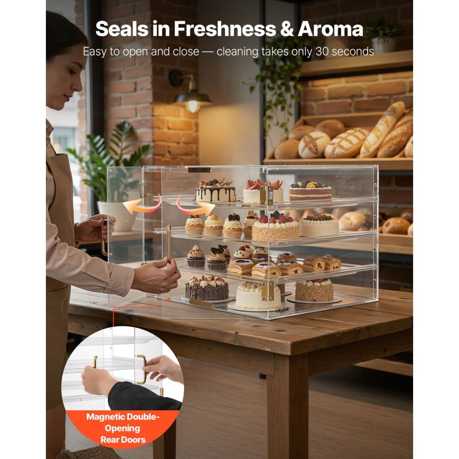 VEVOR Countertop Pastry Display Case – 4-Tier, 22.4"×17.3"