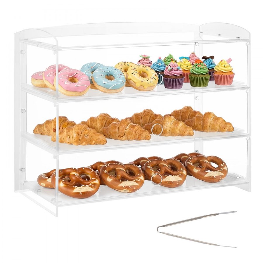 VEVOR Countertop Bakery Display Case – 3-Tier, 19x9x15 In