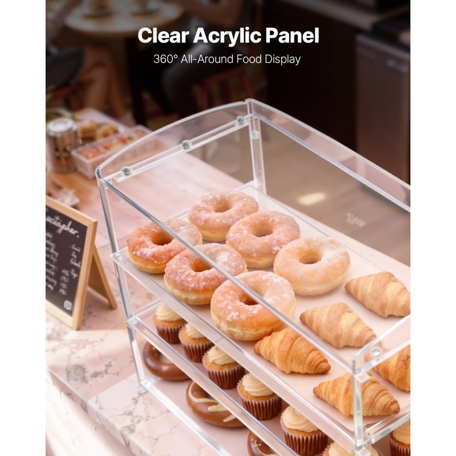 VEVOR Countertop Bakery Display Case – 3-Tier, 19x9x15 In