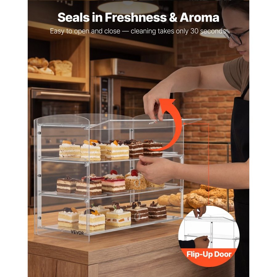 VEVOR Countertop Bakery Display Case – 3-Tier, 19x9x15 In