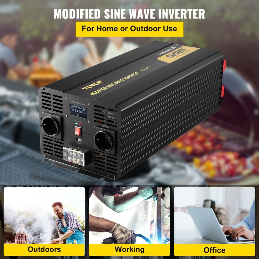 VEVOR Modified Sine Wave Power Inverter – 6000W, 12V to 230V