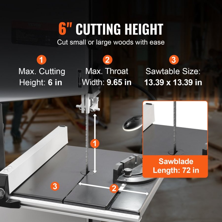 VEVOR Band Saw with Stand Benchtop Bandsaw 24.5 cm 370W Two-Speed Adjustable