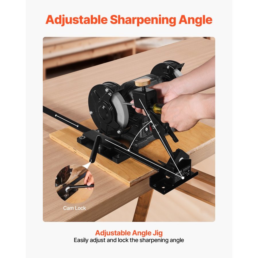 VEVOR Pro Grind Sharpening System, Multi-Grind Sharpening Jig for 152mm & 203mm Bench Grinder - with Platform Jig, Tool Rest Bar, Setup Block, Miter Slide, Micro Bevel Block, for Woodturning Tools