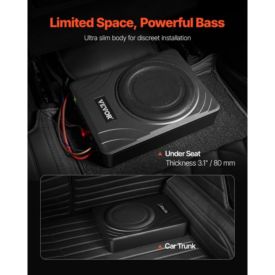VEVOR Slim Car Subwoofer – 8 in, 300W, Built-in Amplifier