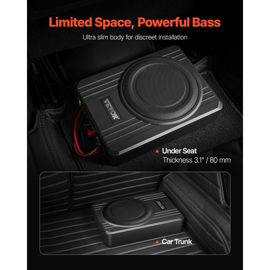 VEVOR 8 Inch Subwoofer Box Slim – 400W Underseat Powered