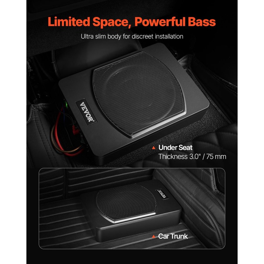 VEVOR Powered Subwoofer for Car – Underseat 10" Bass Speaker