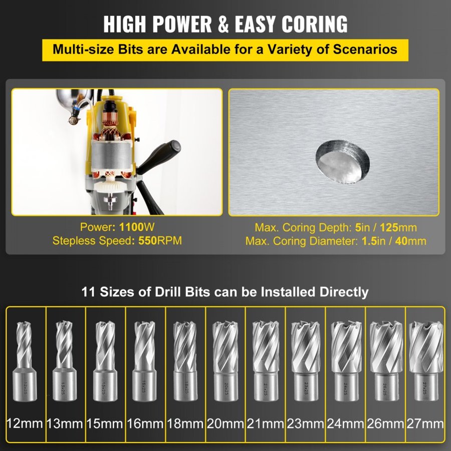 VEVOR Portable Magnetic Drill Press – MD40, 1100W, 11PC HSS
