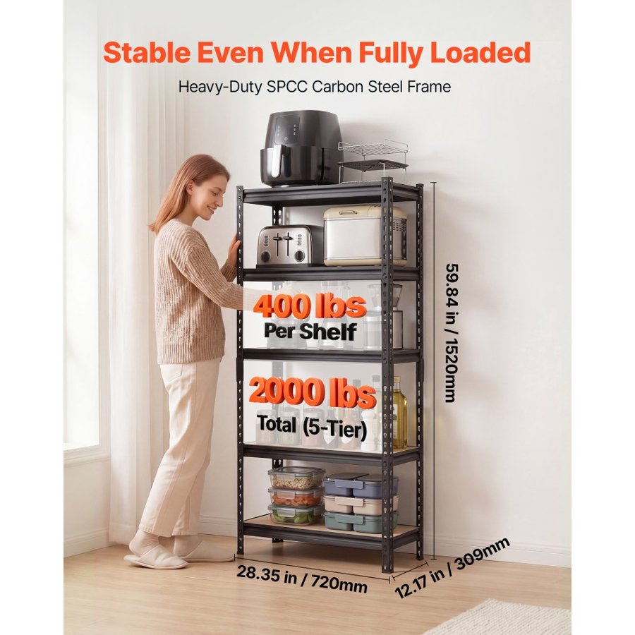 VEVOR 5 Tier Storage Shelves – 907kg, E1 MDF, Anti-Tip Kit