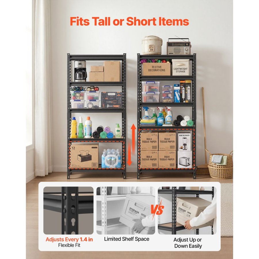 VEVOR 5 Tier Storage Shelves – 907kg, E1 MDF, Anti-Tip Kit