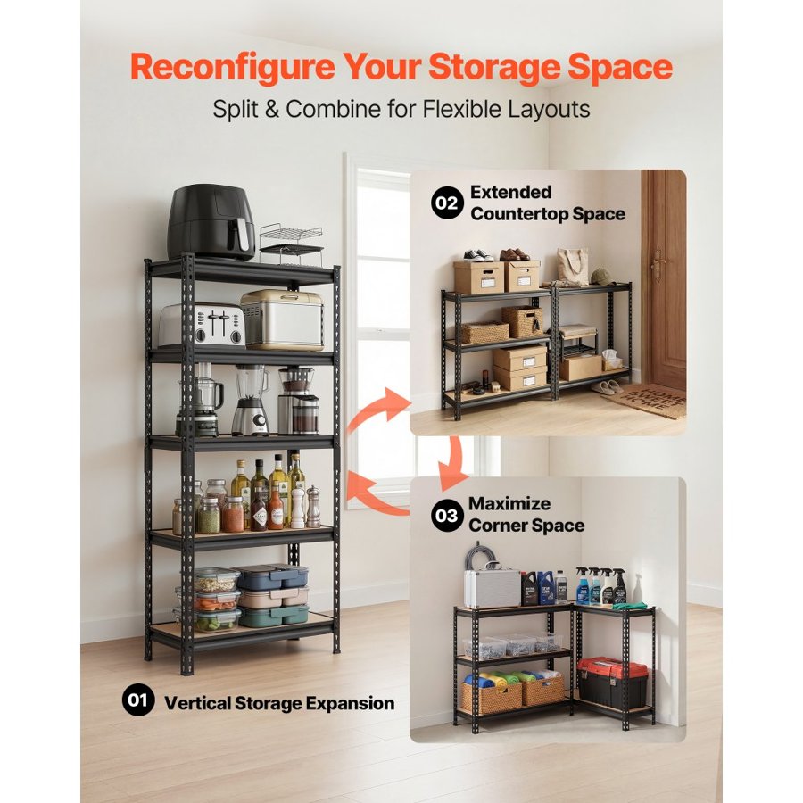 VEVOR 5 Tier Storage Shelves – 907kg, E1 MDF, Anti-Tip Kit