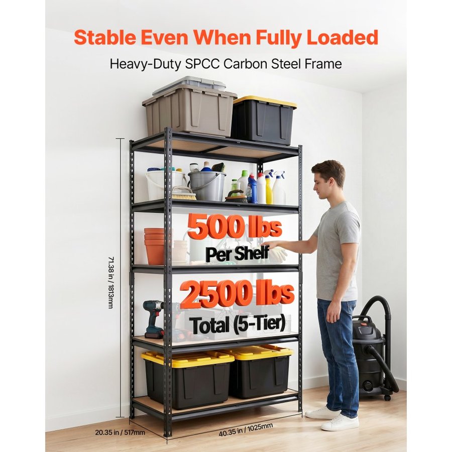 VEVOR 5 Tier Heavy Duty Shelving – 1134 kg, 1025×517×1813 mm