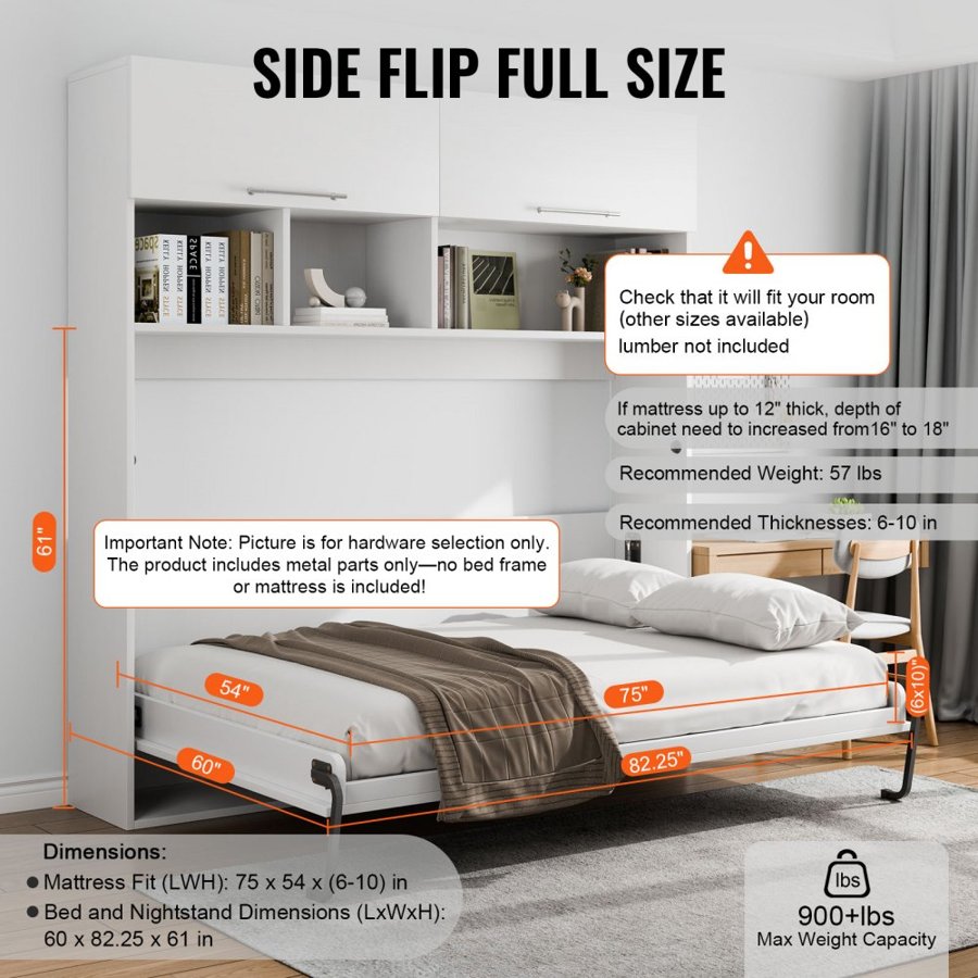 VEVOR Murphy Bed Kit, Queen Size, Deluxe DIY Wall Bed Mechanical Hardware Kit, Pneumatic Lever Heavy Duty Bed Frame Support, Folding Cabinet Wall Bed Space Saving Design for Guestroom, Easy to Build
