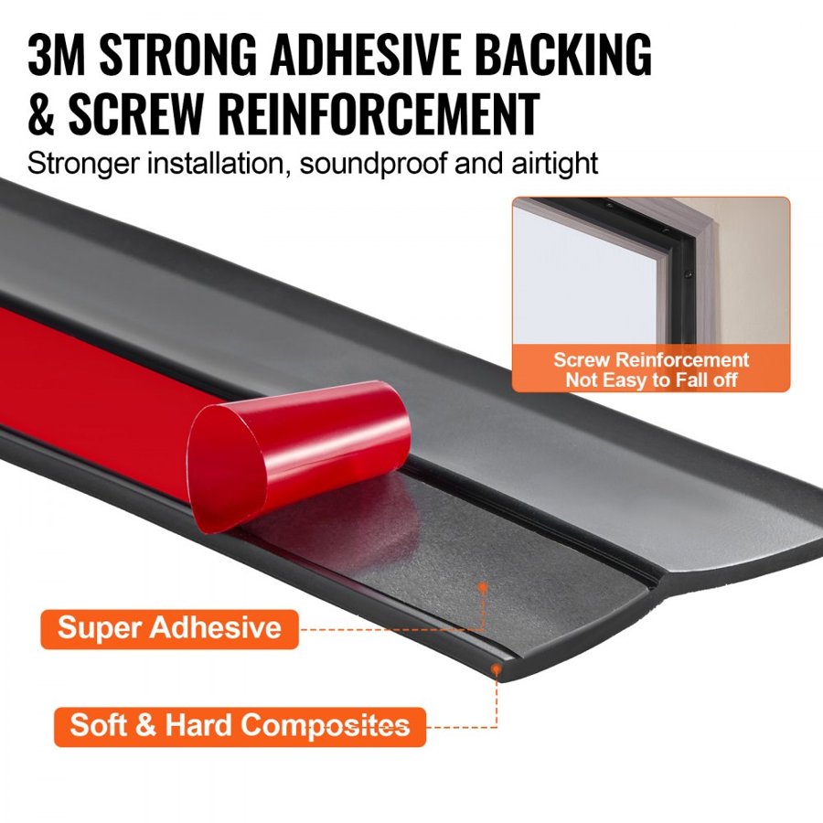 VEVOR Garage Door Seal Top and Sides Seal Strip, 20 FT Universal Weather Stripping Replacement Soft and Hard Composite, Weatherproofing Garage Door TPE Seals with Adhesive Backed and Screws, Black