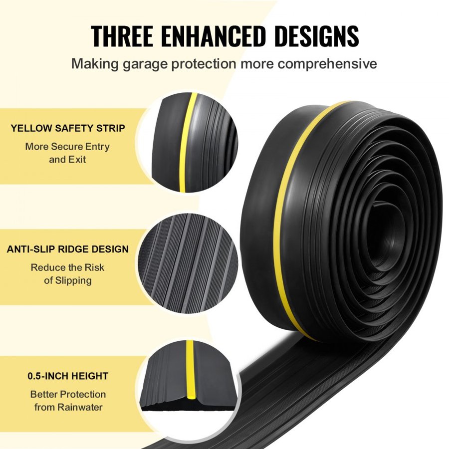 VEVOR Garage Door Threshold Seal Strip, 10 FT Universal Garage Door Floor Seal Strip with Adhesive, Garage Door Bottom Weatherproof Strip, Upgraded Thick PVC DIY Weather Stripping Replacement, Black