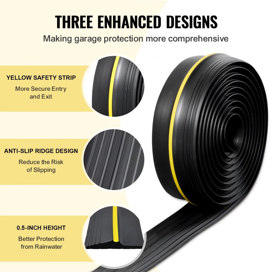 VEVOR Garage Door Threshold Seal Strip, 16.5 FT Universal Garage Door Floor Seal Strip with Adhesive, Garage Door Bottom Weatherproof Strip, Upgraded Thick PVC DIY Weather Stripping Replacement, Black