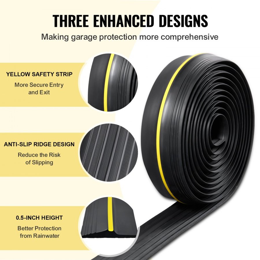 VEVOR Garage Door Threshold Seal Strip, 20 FT Universal Garage Door Floor Seal Strip with Adhesive, Garage Door Bottom Weatherproof Strip, Upgraded Thick PVC DIY Weather Stripping Replacement, Black