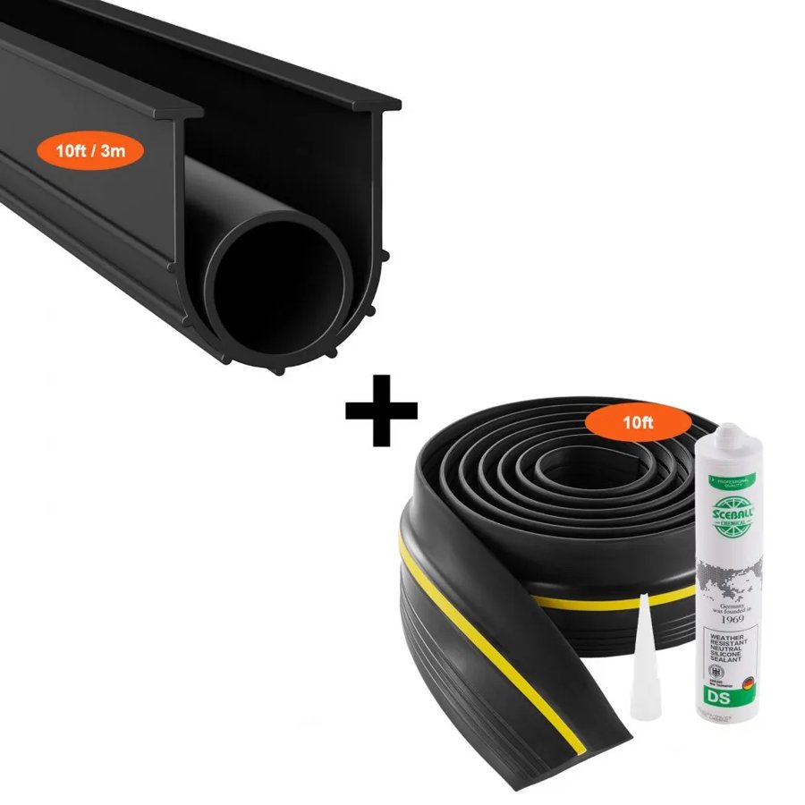 VEVOR Garage Door Threshold and Bottom Seals Kit, 10 FT U Shape+O Ring Universal Garage Door Bottom Seal Weatherstrip PVC, Combine with Weatherproof Garage Threshold Seal Strip with Adhesive, Black