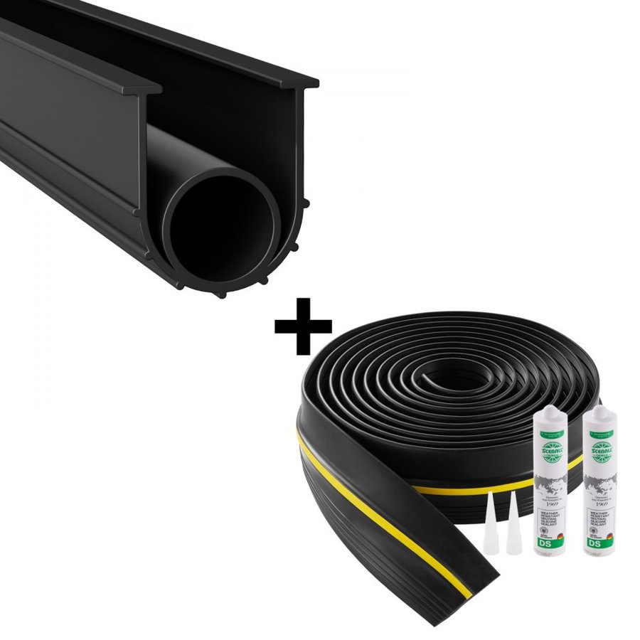 VEVOR Garage Door Threshold and Bottom Seals Kit, 20 FT U Shape+O Ring Universal Garage Door Bottom Seal Weatherstrip PVC, Combine with Weatherproof Garage Threshold Seal Strip with Adhesive, Black