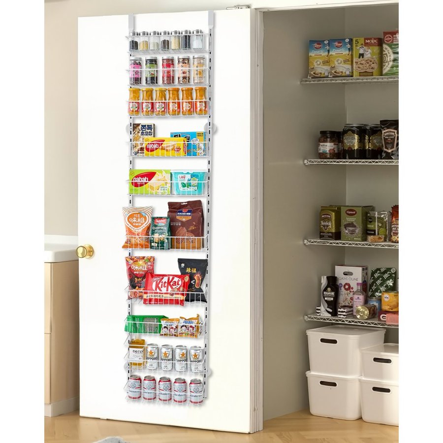 VEVOR Over the Door Pantry Organizer, 10-Tier Pantry Organization and Storage, Heavy-Duty Steel Hanging Spice Rack, Adjustable Wall Seasoning Shelves, for Home Kitchen Laundry Room Bathroom, White
